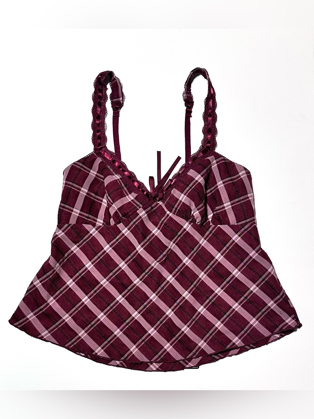 No Boundaries Plaid Lace-Trim Cami Top Coquette Preppy Flirty Summer Style